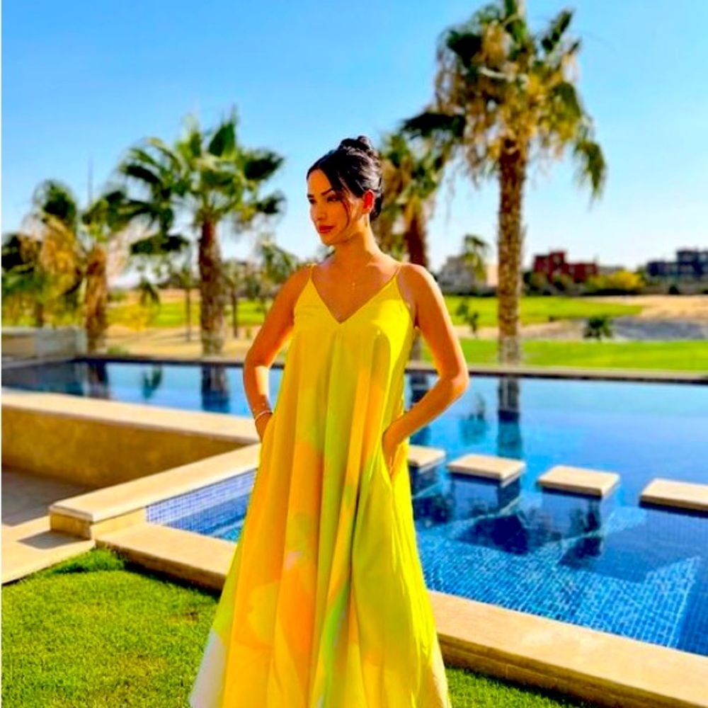 COS Yellow silk-blend printed maxi dress